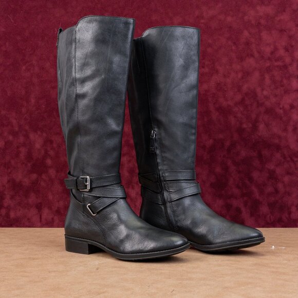 Sam Edelman Women Pansy Equestrian Riding Wide Calf Black Leather Boots sz 8 - Picture 1 of 10